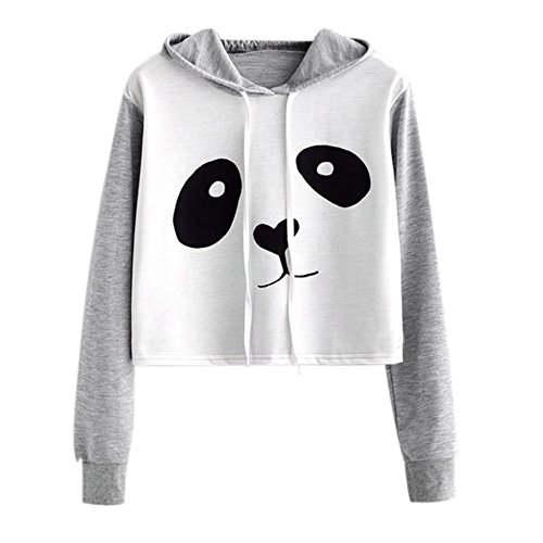 VJGOAL Mujeres otoño Moda Casual Dibujos Animados Lindo Panda Imprimir Costura Color sólido Sudadera Blusa de Manga Larga con Capucha Pullover Tops Camisa(S,Gris)