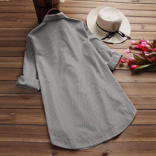 VJGOAL otoño de Las Mujeres de Talla Grande Cuello de Moda de Manga Larga botón Bolsillo Casual Tops Camisa Suelta Blusa