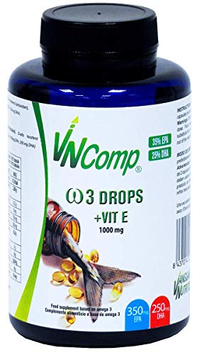 VNComp - Perlas de Omega 3 Cápsulas Aceite de Pescado, 35% EPA y 25% DHA + Vitamina E, 85gr, 60 perlas | Fish Oil, Alta Potencia, Acción Rápida, Alto Contenido en Ácidos Grasos Esenciales