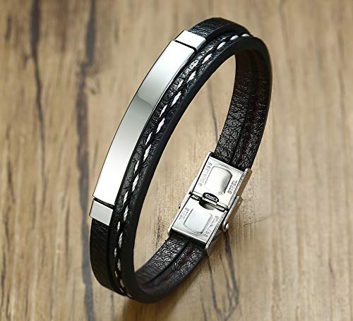 VNOX 2PCS Pulseras de Pareja Pulsera de Cuero Genuino Trenzada Hecha a Mano Negra Pulsera para Siempre y para Parejas Parejas de Muñecas Regalo de San Valentín