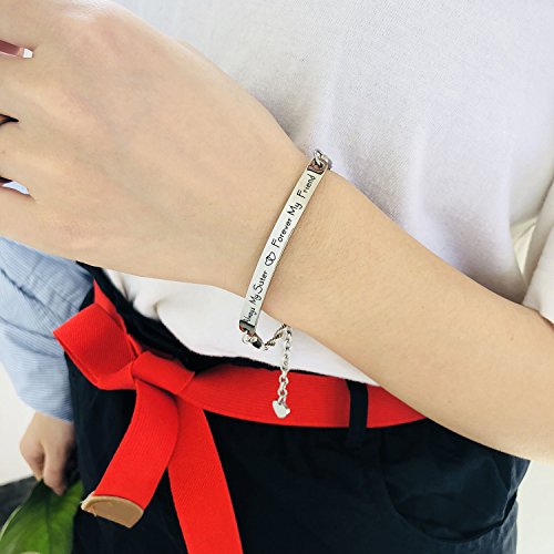 VNOX Friendship Inspirational Quote Bar Pulsera Grabado de Acero Inoxidable Enlace ID Cadena para Mujeres Chica Longitud Ajustable, 2 Unids