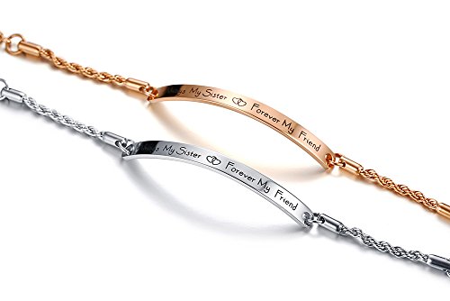 VNOX Friendship Inspirational Quote Bar Pulsera Grabado de Acero Inoxidable Enlace ID Cadena para Mujeres Chica Longitud Ajustable, 2 Unids