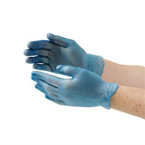 Vogue CF403-L Guantes de vinilo para preparación de alimentos, sin polvo, grande, azul (paquete de 100)
