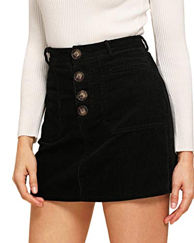 VONDA Casual Faldas Alta Cintura Lápiz Mini Falda Botón Básico Flare Falda Corta con Cremallera