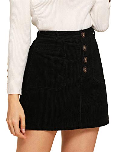 VONDA Casual Faldas Alta Cintura Lápiz Mini Falda Botón Básico Flare Falda Corta con Cremallera