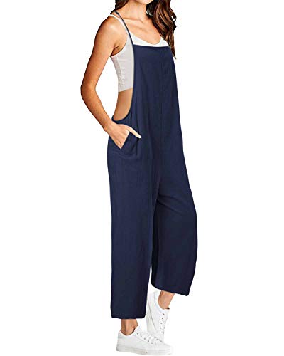 Vonda - Mono para mujer, ideal para el verano, de estilo informal, corte holgado, peto con tirantes finos, perneras anchas A-azul marino S