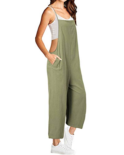 Vonda - Mono para mujer, ideal para el verano, de estilo informal, corte holgado, peto con tirantes finos, perneras anchas A-verde XL