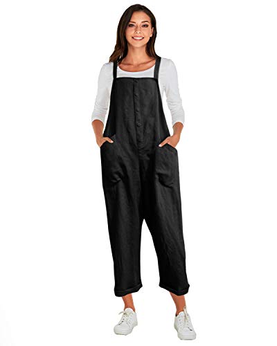 VONDA Mono para Mujer Sin Mangas para Mujer Monos de harén Casuales Monos de Pierna Ancha A-Negro L