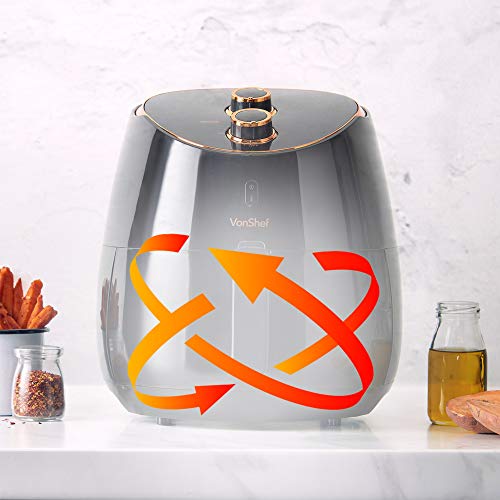 VonShef Freidora sin Aceite de Aire Digital 5L de 2000W – Cocina Bajo en Grasa y Más Saludable, Fría, Hornee, Rostice y Recaliente, Protección contra el Sobrecalentamiento, Temperatura 80-200°C