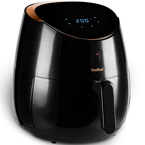 VonShef Freidora sin Aceite de Aire Digital 5L de 2000W – Cocina Bajo en Grasa y Más Saludable, Fría, Hornee, Rostice y Recaliente, Protección contra el Sobrecalentamiento, Temperatura 80-200°C