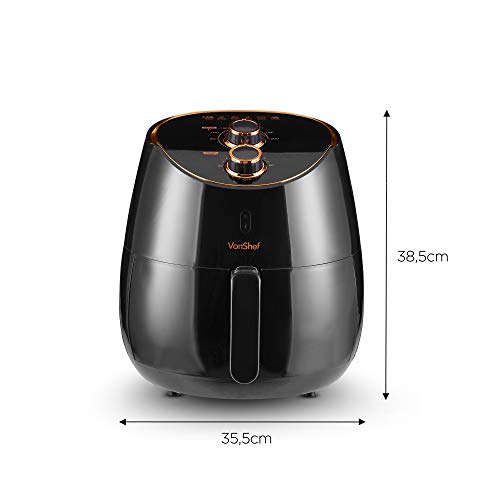 VonShef Freidora sin Aceite de Aire Digital 5L de 2000W – Cocina Bajo en Grasa y Más Saludable, Fría, Hornee, Rostice y Recaliente, Protección contra el Sobrecalentamiento, Temperatura 80-200°C