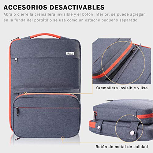 Voova 14 15 15.6 Pulgadas Funda Portátil con Bolsillo de Accesorios,Diseño Especial Impermeable Funda Protectora,Compatible con MacBook Pro Retina 15",Chromebook,XPS 15”,Surface Laptop 3, Gris Oscuro
