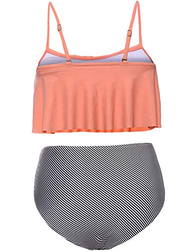 Voqeen Bikini A Rayas con Traje de Baño de Talle Alto Retro de Dos Piezas