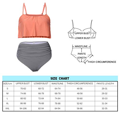 Voqeen Bikini A Rayas con Traje de Baño de Talle Alto Retro de Dos Piezas