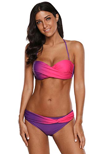 Voqeen Bikinis Mujer Push Up Bikinis 2020 Bandeau Top Traje de Baño Mujer Sexy Conjuntos de Bikini Reversibles 2pcs Halter Cuello Bikini