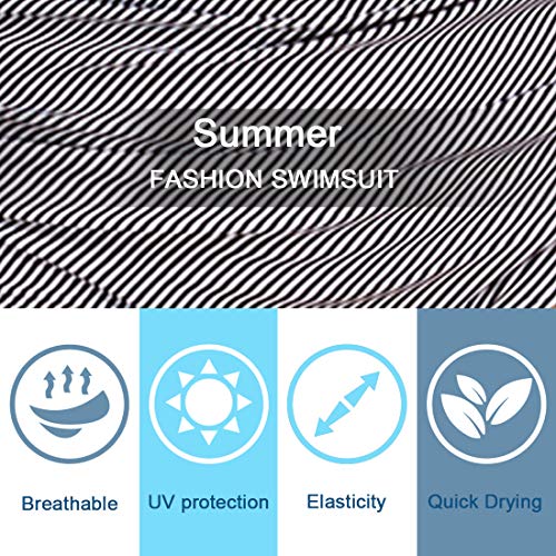 Voqeen Mujer Bañadores Volantes Conjunto de Bikini Acolchado Rayas Imprimir de Cintura Alta con Pliegues Traje de baño