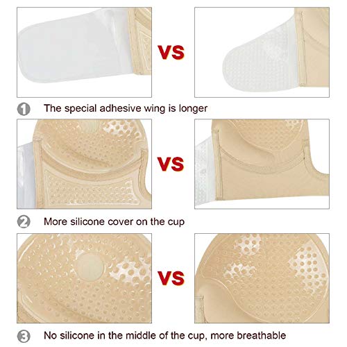 Voqeen Mujer Ujetadores Silicona Sujetador Adhesivo Invisibles Adhesivo Pegatina en el Pecho Profesional Push Up De Sujetador Adhesivo Reutilizable Bra (B, Piel)