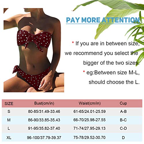 Voqeen Mujeres Cuello Halter Sin Tirantes Bandeau Giro Hacer Subir Lunares Conjunto de Bikini Traje de baño