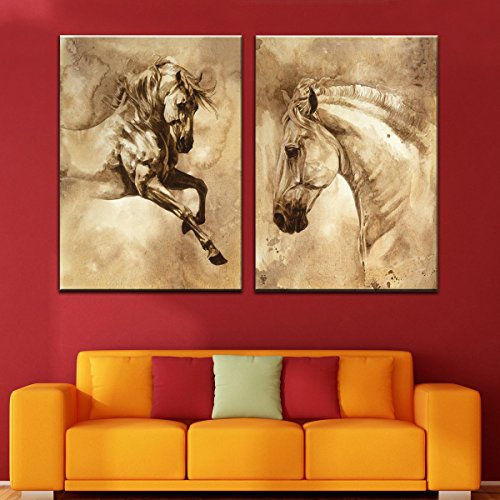VORCOOL Óleo Lienzo Pintura Arte de La Pared Sin Marco Dos Paneles Caballo Cuadros Decorativos Modernos Pinturas Al Óleo Abstracta para el Hogar Sala de Estar Dormitorio Decoración 50x70 cm