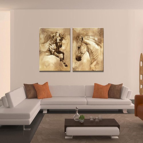 VORCOOL Óleo Lienzo Pintura Arte de La Pared Sin Marco Dos Paneles Caballo Cuadros Decorativos Modernos Pinturas Al Óleo Abstracta para el Hogar Sala de Estar Dormitorio Decoración 50x70 cm