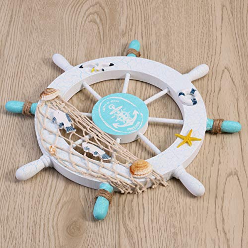 VORCOOL Rueda de la Nave, decoración de la Pared del timón Playa náutica Nave del Barco de Madera Rueda de la Red de Pesca Shell Decoración de la Pared del hogar 11 Pulgadas