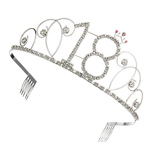 Vordas Welecoco Corona 18 Cumpleaños, Tiara Cristal 18 ° Cumpleaños Corona con Fajín, 18th Plata Cristal Tiara Corona de Cumpleaños, Regalo de 18 Cumpleaños