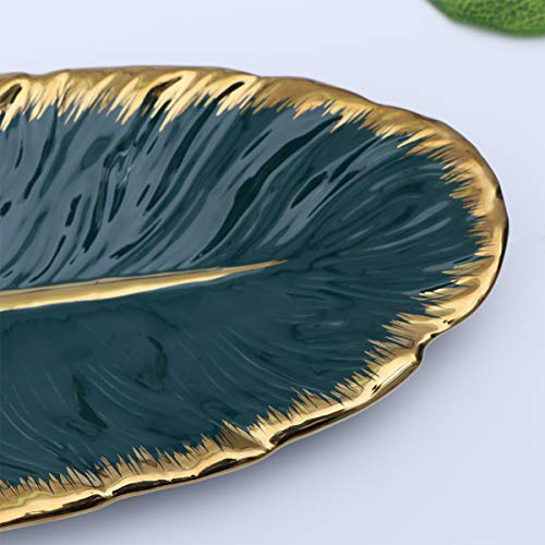 VOSAREA Bandeja de cerámica Bandeja de Plato de Hoja de plátano Plato Decorativo