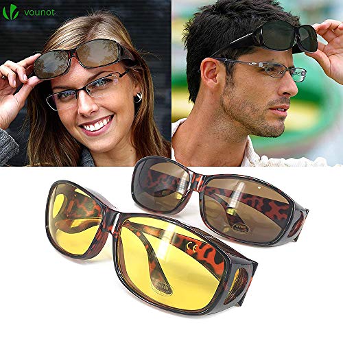 VOUNOT 2 Gafas de Sol Superpuestas, UV400 Gafas de Sol Polarizadas Hombre y Mujer, Gafas de Noches para Conducir, Amarillo y Marrón