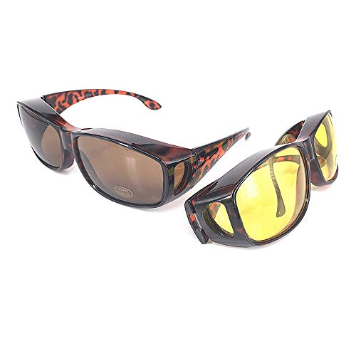 VOUNOT 2 Gafas de Sol Superpuestas, UV400 Gafas de Sol Polarizadas Hombre y Mujer, Gafas de Noches para Conducir, Amarillo y Marrón