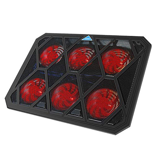 VOXON - Base de Refrigeración Gaming para Portátil con 6 Ventiladores hasta 19 Pulgadas, Iluminación LED Rojo con Puerto USB