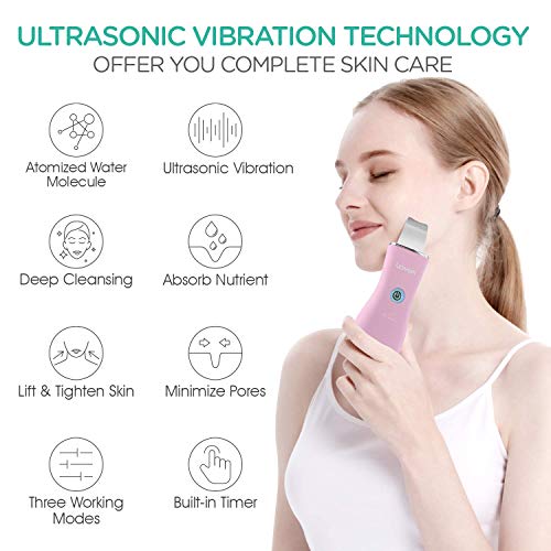 VOYOR limpiador ultrasónico facial, limpiador de poros limpiador peeling facial Facial Removedor de Acné, con 3 modos, extractor de acné comedones CP100 (Pink)
