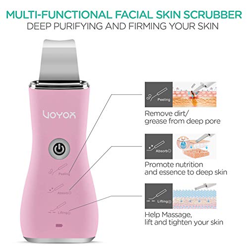 VOYOR limpiador ultrasónico facial, limpiador de poros limpiador peeling facial Facial Removedor de Acné, con 3 modos, extractor de acné comedones CP100 (Pink)