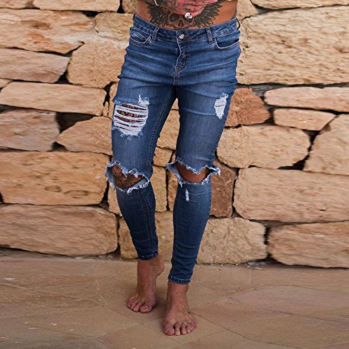 VPASS Pantalones Vaqueros para Hombre,Pantalones Casuales Moda Jeans Rotos Trend Largo Pantalones Pants Skinny Pantalon Fitness Jeans Largos Pantalones Ropa de Hombre