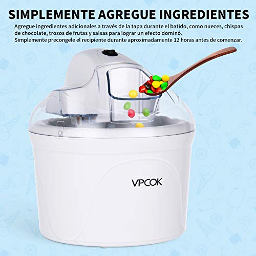 VPCOK Maquina de Helados 1,5L Máquina de Helados Profesional Maquina Hacer Helados Sorbete y Yogur Congela en 30 Minutos, Maquina Helados Soft