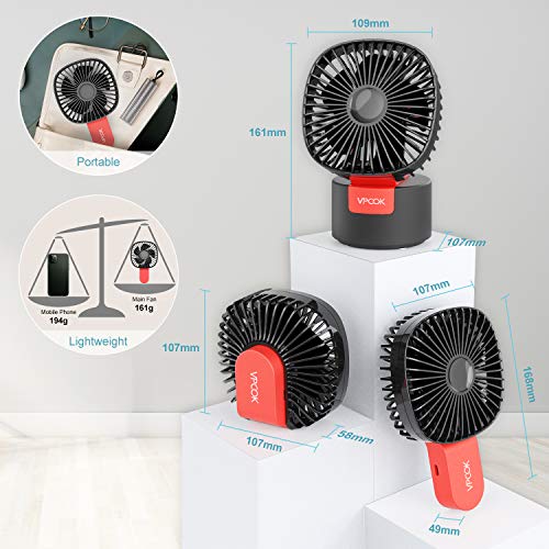 VPCOK Mini Ventilador USB Silencioso 2 en 1 Ventiladores de Sobremesa Ventilador Portátil con 3 Velocidades de Viento Potentes, Plegable 180° y Rotación de 60°, para Escritorio, Oficina, Viaje