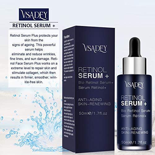 Vsadey Serum+ con Retinol Cara de 5% con ácido hialurónico vitamina E suero Antiarrugas antienvejecimiento para la piel. Mejora los bolsillos debajo del suero para los ojos 50ml