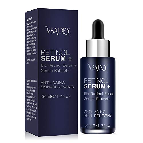 Vsadey Serum+ con Retinol Cara de 5% con ácido hialurónico vitamina E suero Antiarrugas antienvejecimiento para la piel. Mejora los bolsillos debajo del suero para los ojos 50ml