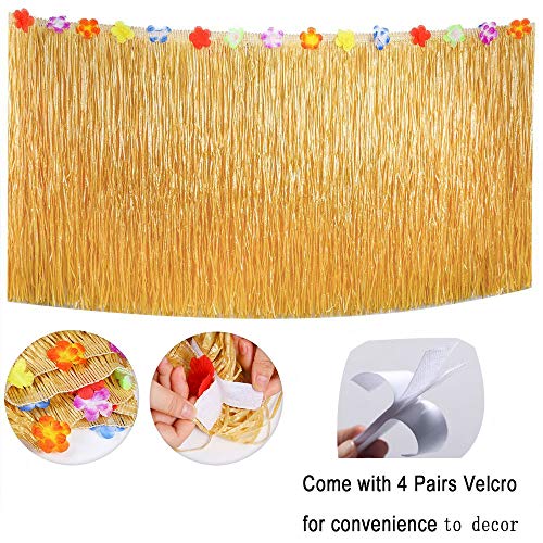 VSTON Falda de Mesa Hawaiana Fiesta Decoraciones de Luau Tropical con Hojas de Palmera Flores Tropicales 9 pies Falda de Mesa Hawaiana Paja de Fruta para Barbacoa Jardín Suministros para Fiestas