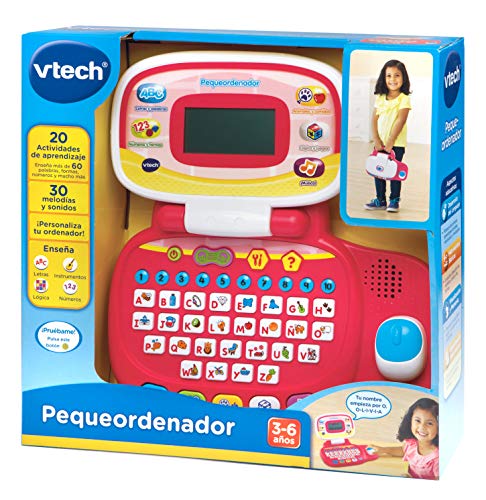 VTech Pequeordenador, Juguete para aprender en casa, ordenador infantil con más de 20 actividades que enseñan letras, números, animales, lógica y música, color rosa (80-155457)