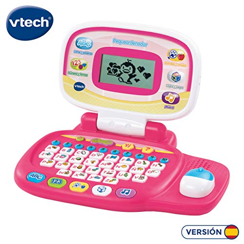VTech Pequeordenador, Juguete para aprender en casa, ordenador infantil con más de 20 actividades que enseñan letras, números, animales, lógica y música, color rosa (80-155457)