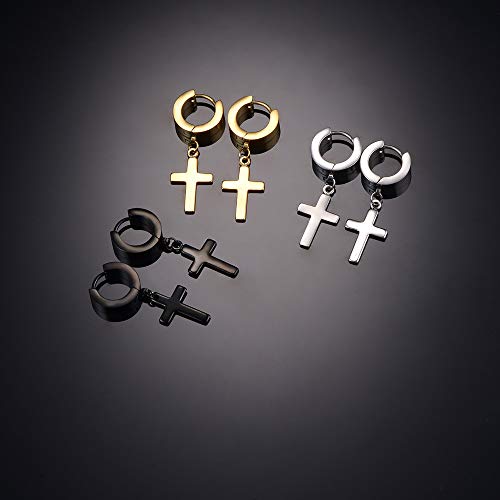 VU100 6Pcs Pendientes para Mujer Hombre en forma de Cruz de estilo de Moda de varios colores de Acero inoxidable