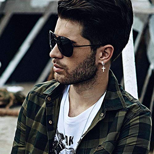 VU100 6Pcs Pendientes para Mujer Hombre en forma de Cruz de estilo de Moda de varios colores de Acero inoxidable