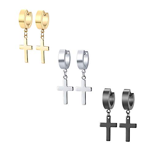 VU100 6Pcs Pendientes para Mujer Hombre en forma de Cruz de estilo de Moda de varios colores de Acero inoxidable