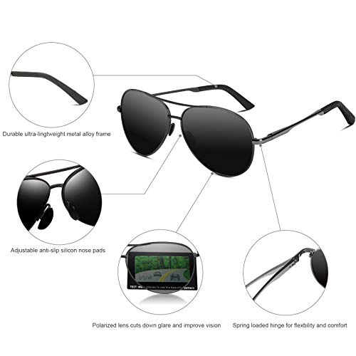 VVA Gafas de sol Hombre Polarizadas Aviador Hombres Aviador Gafas de sol Polarizadas Hombre Unisex Protección UV400 por V101 (B Negro/Gun, 2.44)