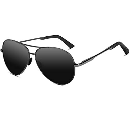 VVA Gafas de sol Hombre Polarizadas Aviador Hombres Aviador Gafas de sol Polarizadas Hombre Unisex Protección UV400 por V101 (B Negro/Gun, 2.44)