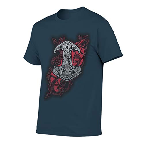 vVking NorseTattoo - Camisa de algodón para hombre azul marino L