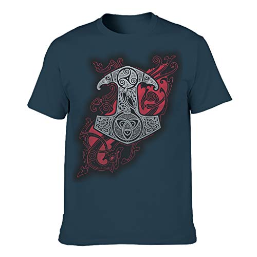 vVking NorseTattoo - Camisa de algodón para hombre azul marino L