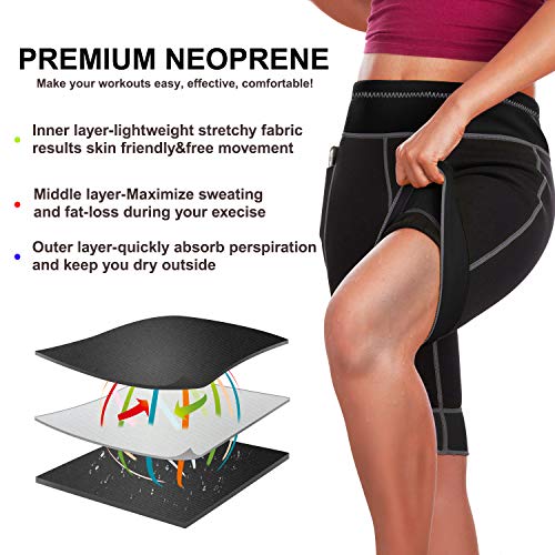 WABISABI DREAMS Pantalon Corto Neopreno Sauna, Leggins Rodilla Reductores Adelgazantes Anticeluliticos Cintura Alta, Mallas Fitness Push Up consigue una Sudoración efectiva en Fitness Negro (M)