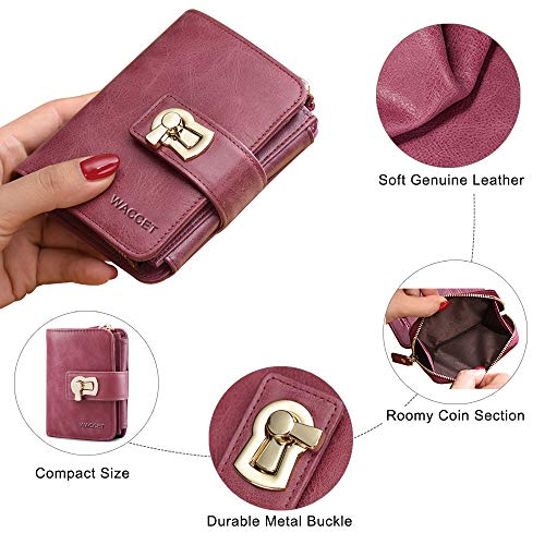 WACCET Carteras Piel Mujer Bloqueo RFID Monedero de Piel con Cremallera, Carteras Mujer con Monedero, Cartera de Cuero de Mujer Pequeño con 12 Tarjetas (Morado)