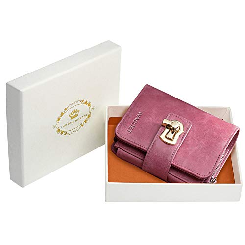 WACCET Carteras Piel Mujer Bloqueo RFID Monedero de Piel con Cremallera, Carteras Mujer con Monedero, Cartera de Cuero de Mujer Pequeño con 12 Tarjetas (Morado)